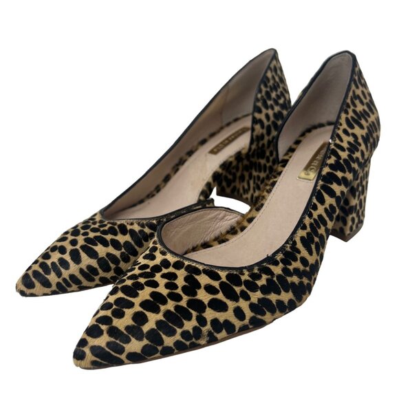 Louise Et Cie Jolon Mob Wife Leopard Cow Hair Pointed Block Heel Pump Size 6.5 - Picture 2 of 11